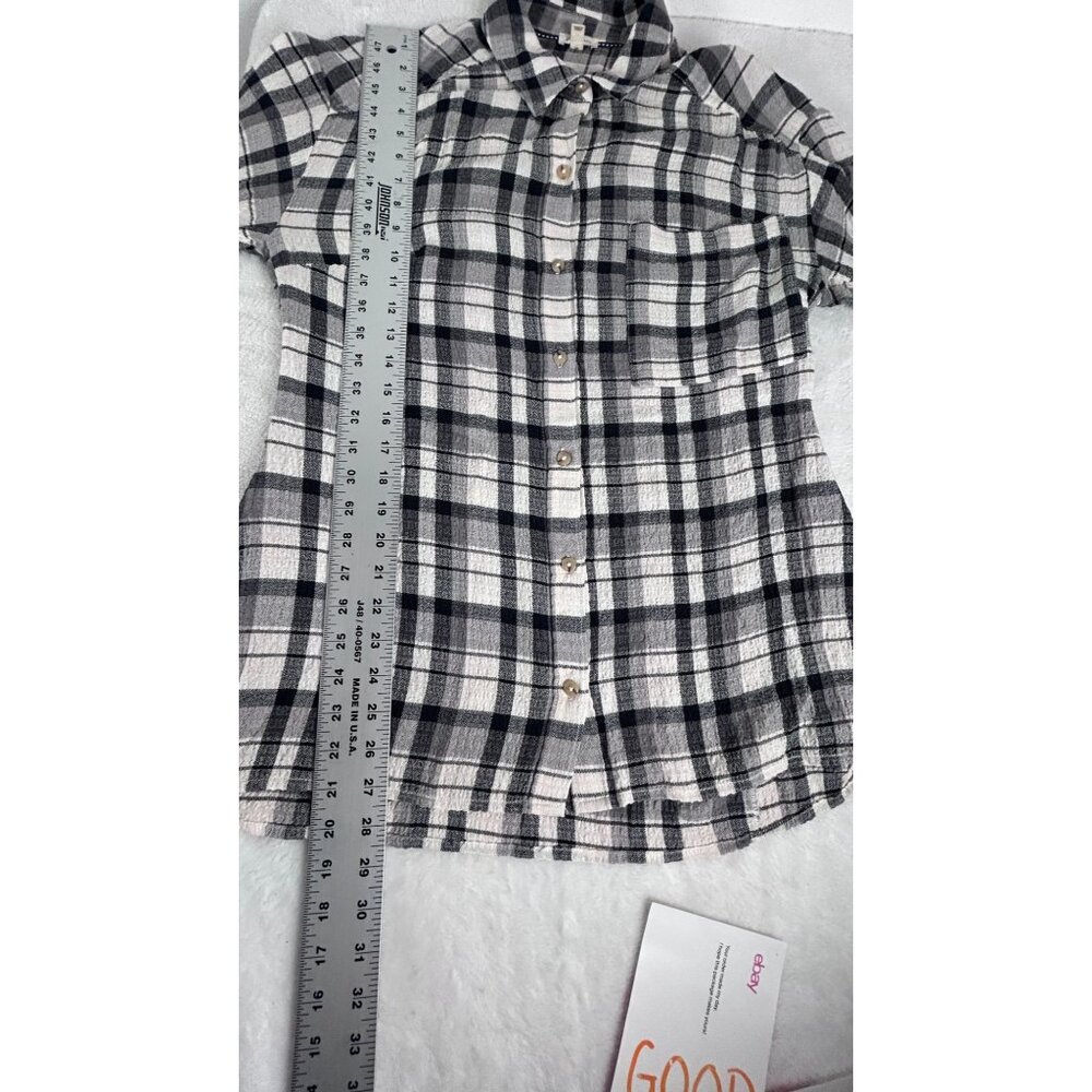 Pilcro Anthropologie Womens Black White Plaid Button-Up Shirt Medium Long Sleeve - Picture 8 of 8